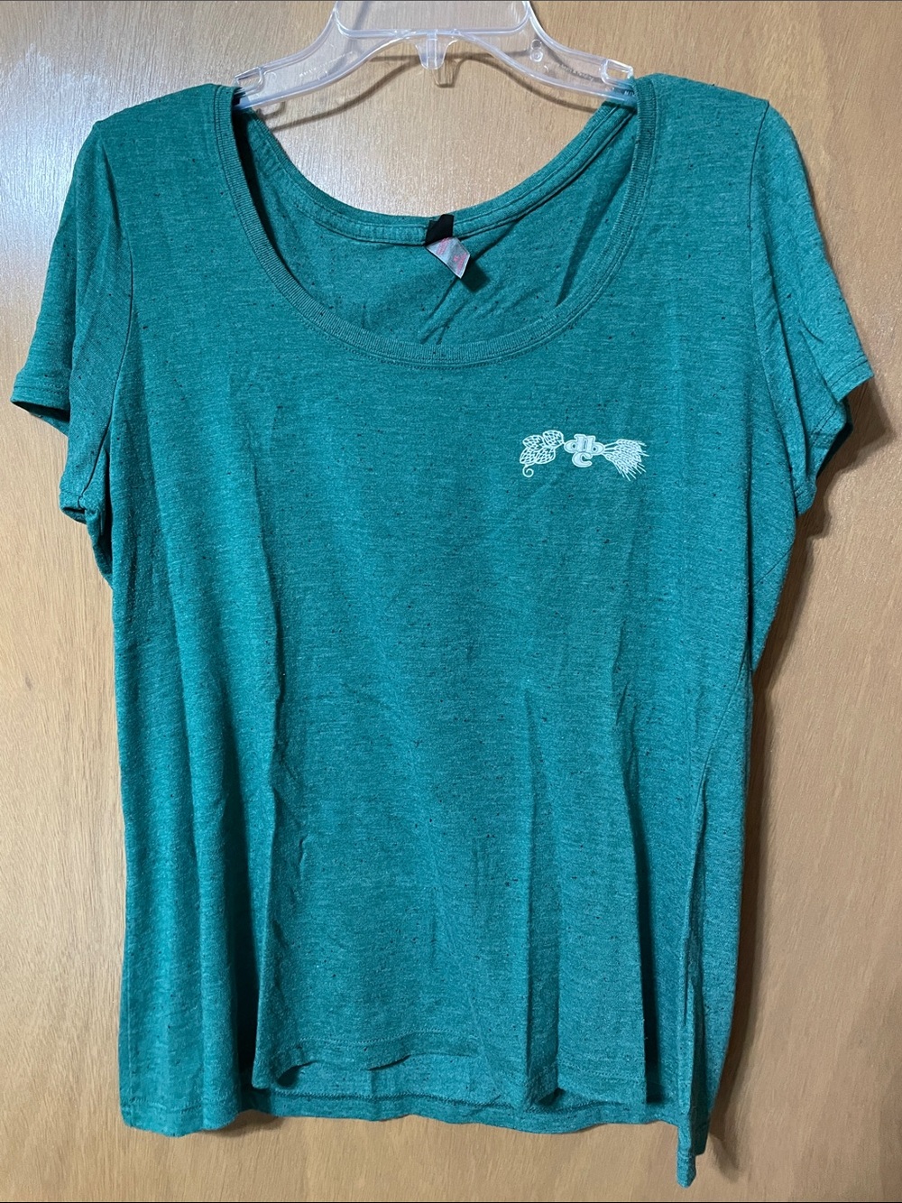 Women’s Teal Scoop Neck Short Sleeve Tee with Small White Chest Graphic